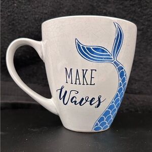Charming White and Blue “Make Waves” with Mermaid Tail Mug